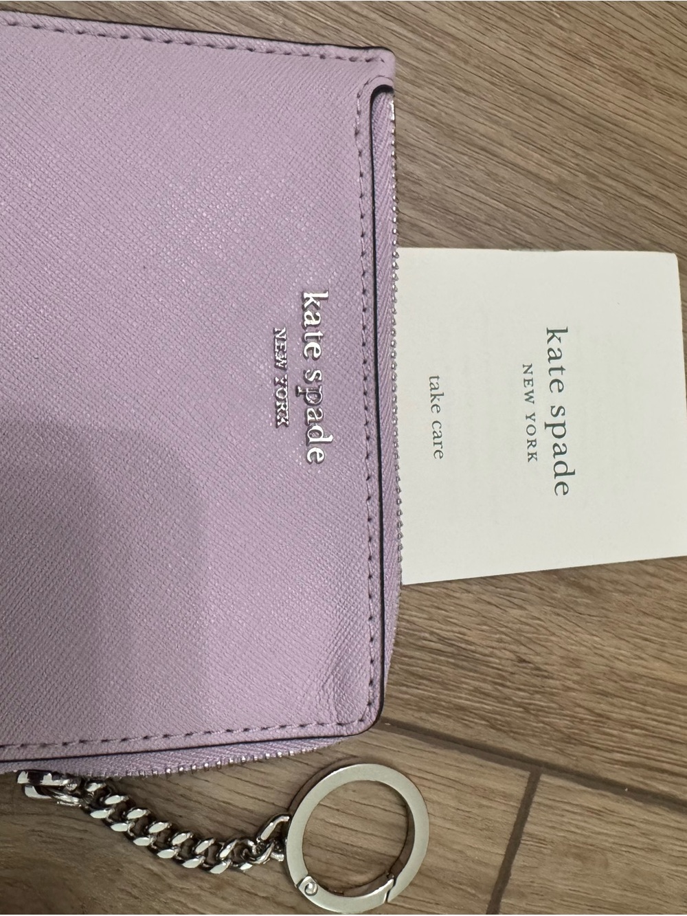 kate spade lavender leather zip key pouch with silver hardware